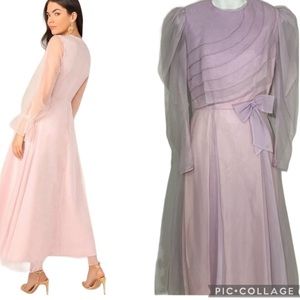 Vintage 60s Pastel Purple Gown w/ Bow Ruffles Chiffon Flowy Dress Fairycore